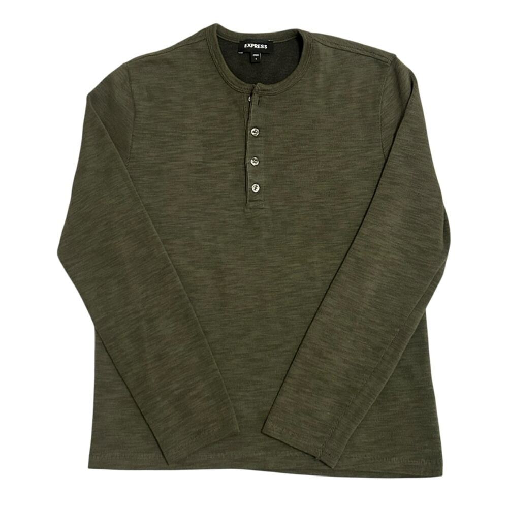 Express Men’s Olive Long Sleeve Henley Shirt Small Cotton Blend Fall Minimalist
